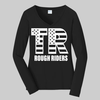 Women's Long Sleeve Fan Favorite V Neck Tee - Full TR - White Thumbnail