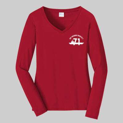 Women's Long Sleeve Fan Favorite V Neck Tee - RED Thumbnail
